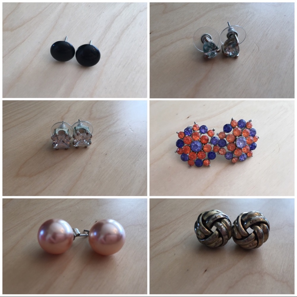 6 pairs of post earrings (costume jewelry)